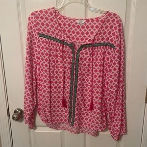 Crown & Ivy, Tunic Top, Long Sleeve,Hot Pink and Kelly Green, Nautical Print, XL